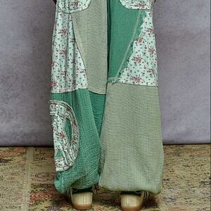 POL Green Floral Patchwork Wide Leg Pants